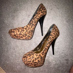Candies Leopard Print Faux Suede Stiletto Platform Heels Pumps Size 7.5